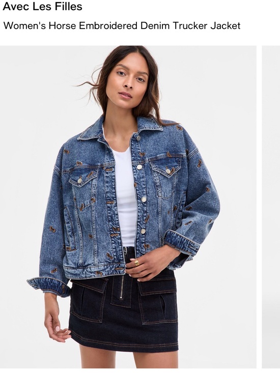 Avec Les Filles Jackets & Blazers - Avec Les Filles Blue Denim Jacket with Horse Embroidery
